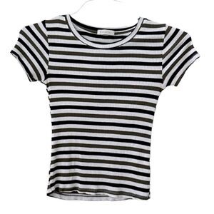 ❤️ OCCASION Striped Rib Knit Short Sleeve Tee Size S ❤️